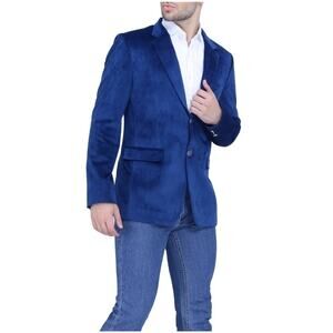 Men's Sz L Formal Cobalt Blue Soft Velvet Blazer Holiday Party Sports Coat